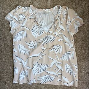 LOFT Beige and White Leaf Print Blouse